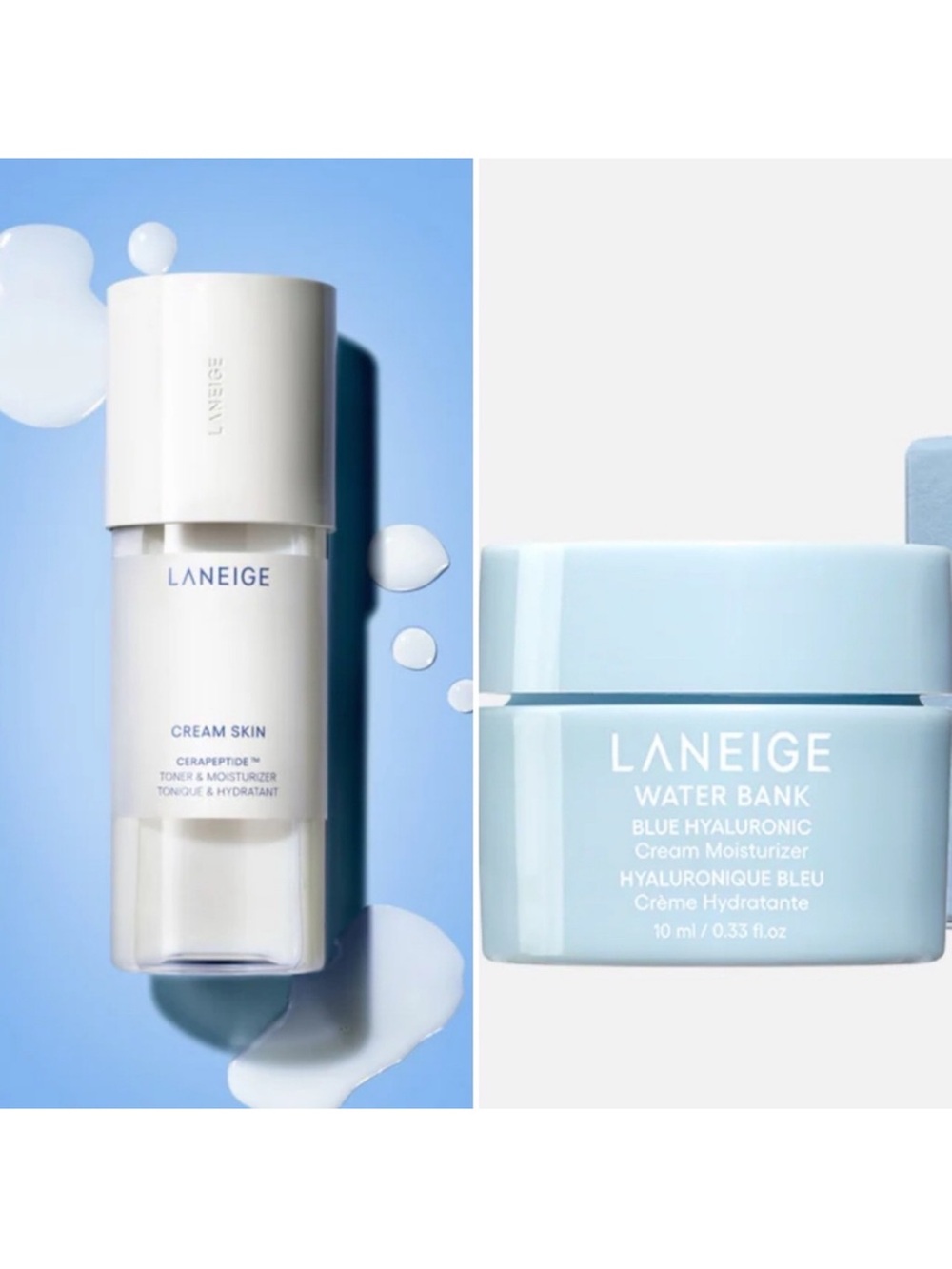 LANEIGE Cream Skin Toner and Moisturizer and Water Bank Mini Duo NEW